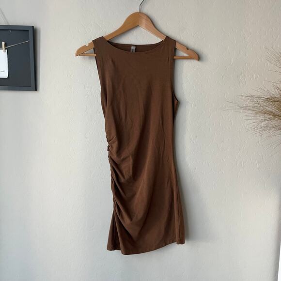 Heavy Manners Brown Ruched Sleeveless Cotton‎ Jersey Mini Dress Size Small - Picture 1 of 6
